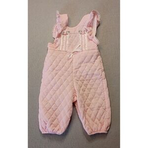 Vintage 1980s Evy‎ Of California Prairie Quilted Floral  Frilly Overalls Sz 0-6M